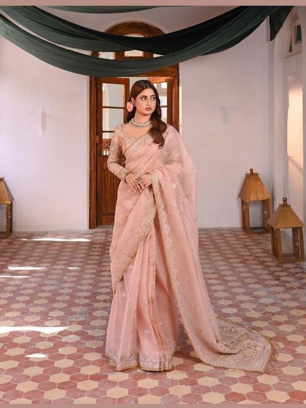 Pakistani Qalamkar designer heavy work Saree / Indian / Bangladeshi formal wear